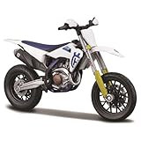 Bburago Husqvarna FS 450 Supermoto Motorrad - Maßstab 1:18 - Unglaublich detaillierte Druckguss-Nachbildung Sammlerstück Motorradmodell, Weiß
