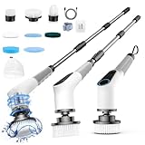 Elektrische Reinigungsbürste, 8 in 1 Electric Cleaning Brush mit austauschbaren Bohrbürstenköpfen, Wanne mopSet, Elektrische Putzbürste mit Verstellbarem Griff für Bad Küche Auto Fußboden