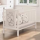 Generisch Kinderbett Babybett Kleinkindbett Timmi inkl. Matratze aus Massivholz 3 Fach höhenverstellbar 60x120 cm Weiß