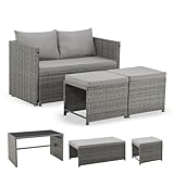 Juskys 2in1 Polyrattan Relax Gartenmöbel Set Jamaika - Tisch, Gartenlounge Sofa - Balkonmöbel Sitzgruppe für Balkon, Garten - Outdoor Lounge grau-meliert