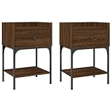vidaXL Nachttisch 2 STK., Beistelltisch mit viel Stauraum, Nachtschrank mit verstellbaren Beinen, Nachtkommode Nachtkonsole, Braun Eichen Optik Holzwerkstoff