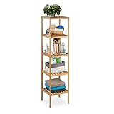 Relaxdays Badregal Bambus, Standregal Badezimmer & Küche, Bambusregal mit 5 offenen Ablagen, HBT 140 x 34 x 33 cm, Natur, Braun, Ablageflächen