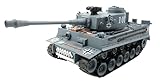 efaso Ferngesteuerter Panzer German Tiger I grau Maßstab 1:18, RC Panzer mit Schussfunktion Rauch und Sound RTR mit LED Lichtern