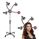 Friseur Trockenhaube 5 Kopf Infrarot Friseur Salon Wärmelampe, 750W Heizung Trockenhaube mit Standfuß, Haartrockner 40-80°C, 112-136cm Höhenverstellbar (Silber-Grau)
