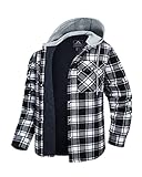 MAGCOMSEN Herren Thermohemd Langarm Warme Kariertes Hemd Hoodie Button-Down Flanellhemd Männer Gesteppte Gefütterte Holzfällerhemd Freizeit Winter Arbeitshemd mit Kapuze Schwarz M