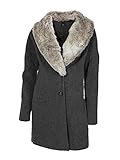 Heine - Best Connections Wollflauschmantel mit Webpelz anthrazit Größe 38