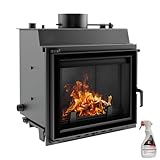 KRATKI Maja Kamineinsatz wasserführend 8 kW – Holzofen mit Wärmetauscher & Warmwasserbereitung – BImSchV 2 & Ökodesign, Gerade Verglasung 67x60 cm – inkl. Kaminreiniger