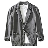 Icegrey Sakko Herren Baumwoll Leinen Regular Fit Schalkragen Anzugjacke 2 Knopf Jacke für Hochzeit Freizeit, Grey, XXL