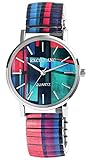 Excellanc Damen-Zugbanduhr Edelstahl Ø 36 mm Motiv Bunt Print Analog Quarz 1700060 (blau grün lila)