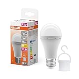 Osram LED Classic A 60 Camping Lampe/Notlicht mit integriertem wiederaufladbaren Akku (ex 60W) 8W Warmweiß E27