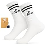 PIujsym Katzen Socken und Schwarz Katze Schlüsselanhänger und Goldene Geschenktasche, Cat Socken Tennissocken Damen Herren, Lustige Katzensocken Geschenk für Katzenliebhaber zum Vatertag Geburtstag