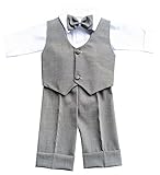 deine-Brautmode Festanzug Anzug Weste Hose Hemd Fliege Mütze Taufe Baby Set, Gerrit Grau 68