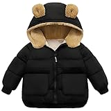 Happy Cherry Kinder Winterjacke Baby Jungen Dicke Mantel Mädchen Winddichte Jacke mit Fleece Kapuze Hersteller 110/DE Größe 92-98 - Schwarz