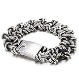 Skcess Männer Armband Silber Schwarz，Armband Unregelmäßige Schnalle Rostfreier Stahl Schmuck für Männer 212X20Mm