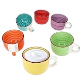 MamboCat 6er Set Uni bunt Jumbotassen I 400ml I für 6 Personen I große Tassen aus Steingut in Gelb, Grün, Lila, Rot, Orange & Türkis mit Strudel-Dekor I XL-Becher für Tee, Kaffee, Kakao & Co