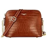David Jones - Damen Krokodil Umhängetasche - Frau Kroko PU Leder Kleine Handtasche - Kette Tasche Schultertasche Abendtasche - Crossbody Bag Zip Reißverschluss - Handy City Party Clutch Mode - Braun