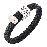 Aotiwe Ketten Armband Männer, Boyfriend Geschenk Einfaches Armband aus Geflochtenem Lederband Schwarz Edelstahl 16.5cm