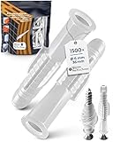 1500 Kunststoff 6mm Deko Meister Dübel für 4,5-5 mm Schrauben - Allzweckdübel für Wandmontage - Universaldübel mit Kragen für Beton Vollstein Ziegelwand Gipskartonplatte Poroton und mehr