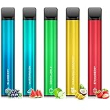 MECIGA Einweg E Zigarette ohne Nikotin, Vape Stick 1000 Züge, 5 Stücke 900 mAh Einweg Shisha mit Fruchtgeschmack,Einweg Vape für alle Starter Set
