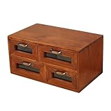 Retro-Holzschrank mit Glasfront, dekorative Box mit 4 Schubladen, für einfachen Zugriff, Massivholzmöbel für Zuhause und Büro, Aufbewahrungslösungen