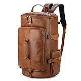 BAOSHA HB-26 3-Ways Herren Rucksäcke Handgepäck Schultertasche Convertible PU Leder Reisetasche Wanderrucksäcke Sporttasche Travel Duffel Bag Weekender Tasche (Braun)
