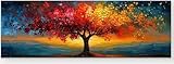 Leinwand Bilder Groß 90x30 cm XXL Wanddeko Wohnzimmer - Baum des Lebens Gemälde Bild Wohnzimmer - Abstrakt Moderne Kunst Zimmer Deko (Ohne Rahmen)