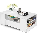 VOWNER Couchtisch, Moderner Couchtisch, Wohnzimmertisch mit 2 Schubladen, Mehrere Stauräume, Wohnzimmer Tisch 95 x 55 x 37 cm (Weiß)