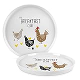 ReWu Teller Speiseteller Kuchenteller Porzellan Ø 21 cm Breakfast Club Geschirr Bunte Hühner Frühstücksgeschirr Ostern Geschenkidee Tischdekoration