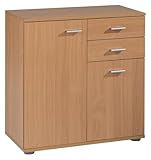 Home4You Kommode mit 2 Türen und 2 Schubladen - Buche Dekor - 71 cm breit - Sideboard Mehrzweckschrank