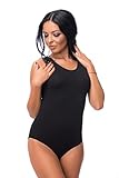 Evoni Damenbody Größen | Damen Overall Bodysuit mit Rundhals | breite Träger | Verschluß-Haken | Unterzieh-Body mit optimaler Passform | sportlicher Damen-Body, Schwarz, S