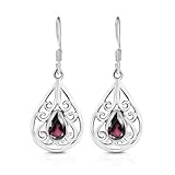 Unique Gems Damen Ohrhänger echter roter Granat 2.8 Karat 925 Sterling Silber Art Nouveau Juweliers- Qualität