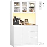 FirFurd Küchenschrank Buffetschrank mit LED Sideboard für Küche mit Steckdosenleiste Küchenschrank mit Arbeitsplatte und 3 Schubladen Küchenbuffet mit Verstellbares Regal 180x100x38.5 cm weiß