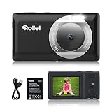 Rollei Compactline Pocket Digitalkamera Schwarz, 50MP 2,7K Fotokamera mit 16-Facher Digital Zoom Tragbare Fotoapparat mit 2.4" Display Leichte Kompaktkamera für Kinder Teenager Student Anfänger