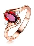 Dsnyu Rosegold Ring 18 Karat, 0.6ct Rubin Ringe Vintage, Rosegold Ring Partner Verdrehter Weiß Runder Diamant Trauringe für Schwester GR.49 (15.6)