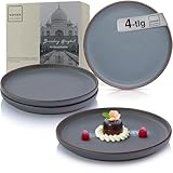 Sänger Bombay Graphit | Dessertteller 4 teilig, Steingut Frühstücksteller 4 Personen, Kuchenteller kleine Teller spülmaschinenfest mikrowellenfest, Steingut Geschirr grau blau| VALUE COLLECTON