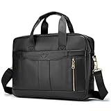 BAGZY Laptoptasche 15.6 Zoll Aktentasche Herren Umhängetasche Geschenk für Männer Handtasche Echtes Leder Business Tasche Notebook Bürotasche (Schwarz)