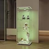 KeepGoon Moderner Sammlerschrank aus Glas, dreischichtig, Glasvitrine mit 3 Einlegeböden und 1 Türen, mit LED-Beleuchtung, geeignet für Wohnzimmer, Schlafzimmer, Büro, Weiß