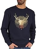 Sweater Pullover Sweatshirt Herren Damen - Kompatibel mit Oktoberfest - Hirsch Motiv Geschenk Jäger I Hirschgeweih Tracht - XXL - Dunkelblau - trachten top bayrische jaeger pulli trachtenpullover
