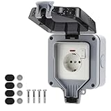 Aussensteckdose Wasserdicht Ip66, Outdoor Wasserdichte Steckdose Mit Schalter Kontrollleuchte, Steckdose Aufputz Aussenbereich, für Gartensteckdosen Aussen Wasserdicht