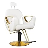 LipomA Friseurstuhl Mit 360° Drehung Und Hydraulikpumpe, Professioneller Friseursessel Frisörstuhl Höhenverstellbar,Barbersessel Für Spa, Schönheit,Weiß