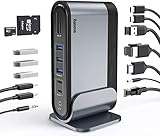 Baseus USB C Docking Station Triple Display, 17-in-1 4K USB C Dock Laptop USB C HUB mit 3 4K HDMI, Gigabit Ethernet, 100W PD, 5 USB, SD/TF Kartenleser, 3,5mm Audio, mit Standfuß für Windows, Mac