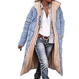 Angxiwan steppmantel damen leicht Winterjacke Lang Wintermantel Warm Gefüttert Teddyjacke Mantel Winter Jacket for Women Fleecejacke mit Kapuze Große Größen Wollmantel Parka Teddyjacke