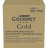 Gourmet Gold Zarte Häppchen in Sauce Katzenfutter nass, Sorten-Mix, 4er Pack (4 x 24 Dosen à 85g)