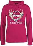 Pullover Damen Hoodie Frauen - Kompatibel mit Oktoberfest - MEI Dirndl is in da Wäsch Hirschgeweih - L - Fuchsia - bayrischer Pulli trachtenhoody bayrische Hirsch hoddis trachtenpullover bayrisch