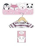 Kindsblick ® Tierträume Kindergarderobe in Rosa inkl. DIN A4 Poster - Garderobe mit 4 Kleiderhaken für Kinder - Wunderschöne Deko für jedes Kinderzimmer - Maße (38 x 14 x 1 cm)