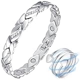 Vicmag Magnetarmband Damen Titanstahl Ultral-Festigkeit magnetisch Armband Geschenk mit Entfernungswerkzeug (Silberkristall Design)