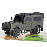 Cardology – Off-Road-Pop-Up-Karte, von Land Rover Defender inspirierte Geburtstagskarte, Vatertagskarten, handgefertigt für Herren (grau|weiß|grün|schwarz|braun, 15 cm x 20 cm)