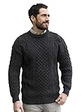 Aran Crafts Traditioneller Aran Rundhals-Pullover, 100% Reine Schurwolle, Ecru, Skiddaw, Blackwatch Farben - Schwarz - XX-Large