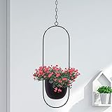 ARSBORUI Hängend Blumenampel Metall Blumentopf Schwarz Pflanzenampel Modern Deko Hängeblumentopf Hängeampel für Innen Außen Decken Balkone Wanddekoration (Oval)