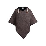 virblatt - Poncho Herren Wolle & Polarfleece | Wollumhang Herren Poncho Winter warm mit Kapuze Fleece Hippie Rollstuhl Wolljacke - Abajo Wolle L-XL braun